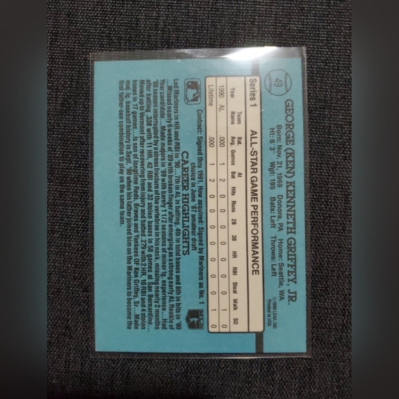 1991 Donruss Ken Griffey Jr Baseball All-Star Error Card (No . After Inc) - Picture 2 of 5